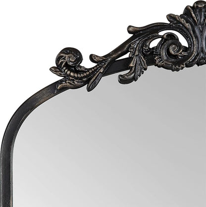 Kate and Laurel Arendahl Vintage Arched Tall Panel Mirror, 18 x 58, Antique Black, Traditional Baroque Full Length Mirror with Ornate Garland Inspired Crown for Bedroom