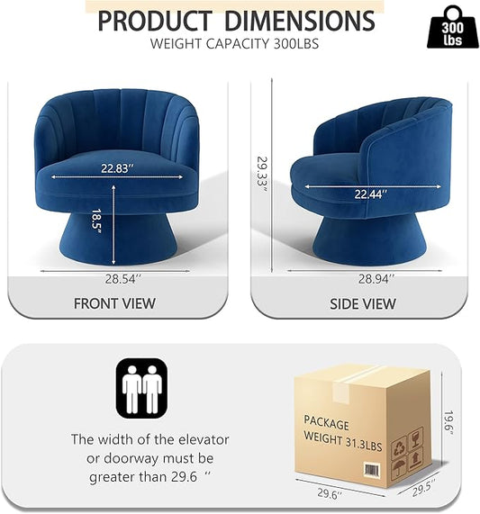 Swivel Accent Chair,Upholstered Velvet 360° Swivel Barrel Chair for Living Room Overstuffed Bouncle Reading Chair Round Armchair for Bedroom,Vanity,Office (Navy)