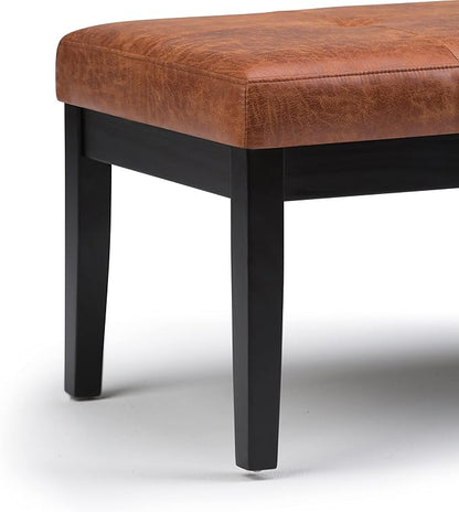 SIMPLIHOME Lacey 41 inch Wide Contemporary Rectangle Tufted Ottoman Bench in Distressed Saddle Brown Vegan Faux Leather, Assembled, For the Living Room and Bedroom