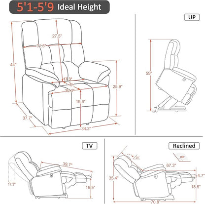 MCombo Power Lift Recliner Chair Sofa with Massage and Heat, Adjustable Headrest, 3 Positions, USB Ports, for Elderly People, Faux Leather 7533