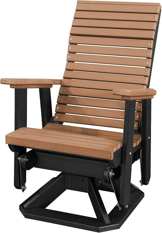 DutchCrafters Modern Horizontal Slat High Back Poly Adirondack Swivel Glider Outdoor Patio Chair (Black & Cedar)