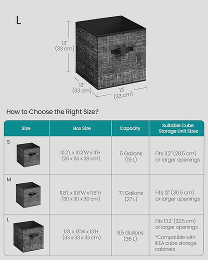 SONGMICS Storage Cubes, 13 x 13 x 13 Inches Non-Woven Fabric Bins with Double Handles, Set of 10, Closet Organizers for Shelves, Foldable, for Clothes, Ink Black UROB133B01