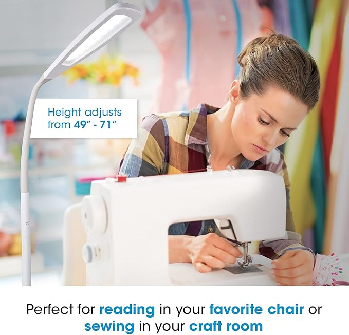 OttLite Flex LED Floor Lamp – Touch Activated Controls, Adjustable Neck, Smart Memory Feature, ClearSun LED Light, for Reading, Sewing, Crafting, Work, Study