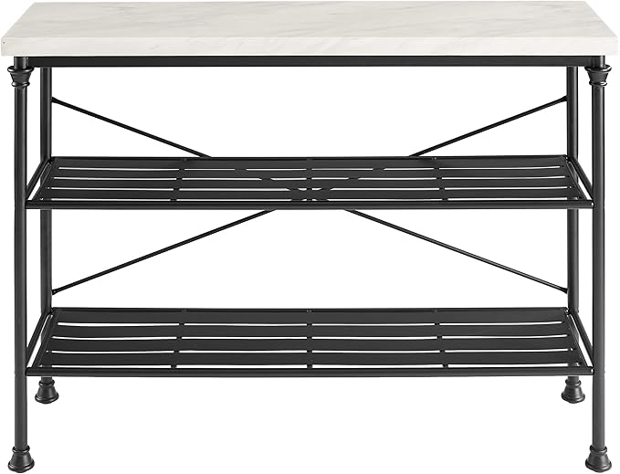 Crosley Furniture Madeleine Sofa Console Table with Storage Shelves for Hall, Entryway, or Living Room, Steel with Faux Marble Top