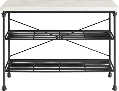 Crosley Furniture Madeleine Sofa Console Table with Storage Shelves for Hall, Entryway, or Living Room, Steel with Faux Marble Top