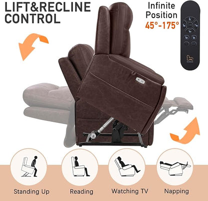 EONIX Triple Motor Lay Flat Power Lift Recliner Chair for Elderly, 400lbs Large Electirc Lift Chair for Living Room, Independent Adjustable Lumbar, Extended Footrest, Hidden Cup Holders, Dark Brown
