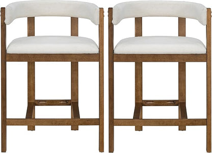 Christopher Knight Home Set of 2 Rylan Modern Fabric Upholstered Dining Room Counter Height Barstools,Kitchen Island Rubberwood Counter Stool,Armchair with Footrest+Curved Backrest,Beige+Walnut