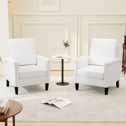 GOFLAME Modern Accent Chair, Comfy Upholstered Armchair with Rubber Wood Legs and Thick Padded Cushion, High Back Single Sofa Chair, Reading Side Chair for Living Room, Bedroom, White