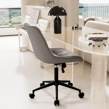 Rowill Leather Office Chair, Ergonomic Armless Desk Chair with Waterproof Cushion & Slient Wheels & SGS-Certified Class 3 Explosion-Proof Gas Lift, Ideal for Home Office, Study and Vanity(Grey)