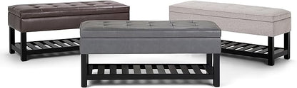 SIMPLIHOME Cosmopolitan 44 inch Wide Transitional Rectangle Storage Ottoman Bench with Open Bottom in Cloud Grey Linen Look Fabric, Assembled for the Living Room and Bedroom