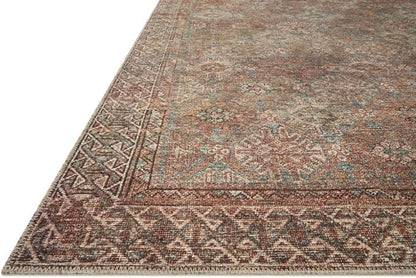 Loloi Amber Lewis Billie Collection, Aqua & Rust 2'-6" x 7'-6" Area Rug – Antique & Distressed Accent Rugs for Living Room, Bedroom, Entryway & Hallway, No Shed High Traffic Area Home Decor Rug