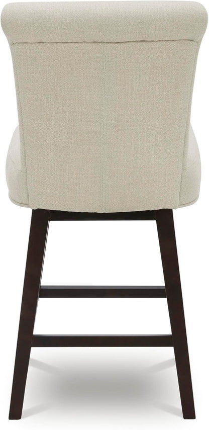 CHITA 26 Inch Counter Height Swivel Bar Stools Set of 3, FSC Certified Modern Upholstered Swivel Barstool Chairs with Back, Fabric in Linen