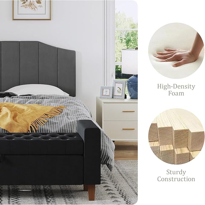 Velvet Queen Size Headboard, Upholstered Headboard Queen/Full Size Wall Mount and Bed Frame Mount, Featuring High-Density Sponge Padding Luxury Texture Easy Assembly Comfort Style-Dark Gray