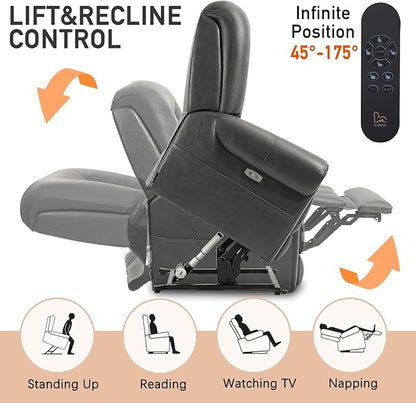 EONIX Four Motor Lay Flat Power Lift Recliner Chair for Elderly, 400lbs Electirc Lift Chair for Living Room, Independent Adjustable Lumbar Support & Headrest, Extended Footrest, Grey