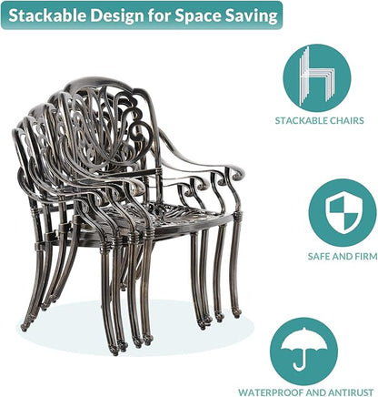 MEETWARM 9-Piece Outdoor Patio Dining Set, 8 Outdoor Dining Cushioned Chairs and 1 Oval Table with 2" Umbrella Hole, All Weather Cast Aluminum Patio Funiture Set for Backyard, Patio, Garden, Navy Blue