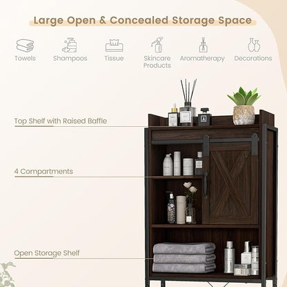 LOKO Over The Toilet Storage Cabinet, Freestanding Bathroom Space Saver with Adjustable Shelves & Sliding Barn Door, 4-Tier Over Toilet Bathroom Organizer, 25 x 9.5 x 67.5 inches (Espresso)