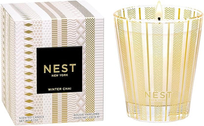 NEST New York Scented Classic Candle, Winter Chai - 8.1 oz - Up to 60-Hour Burn Time - Reusable Glass Vessel