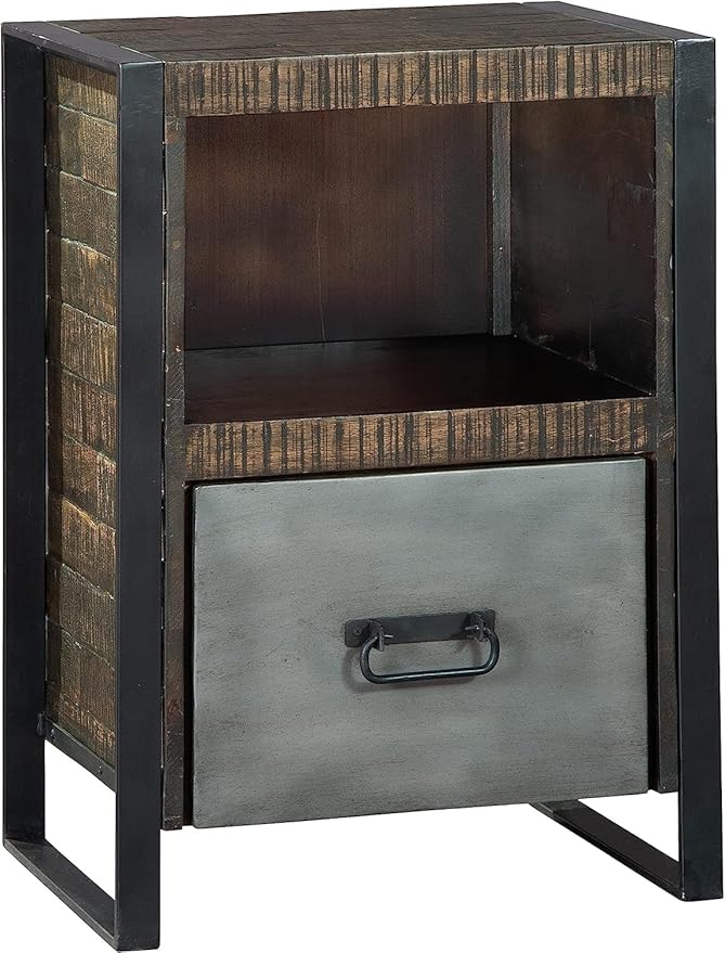 Hekman Industrial File Cabinet - Single Drawer Filing Cabinet with Open Shelf, Pittsburgh Finish, Acacia, Iron Base, Small Office Storage, Rustic File Storage, Mid-Century Modern Home Office Furniture