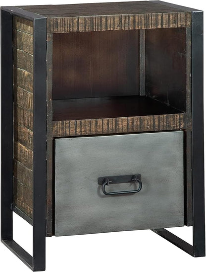 Hekman Industrial File Cabinet - Single Drawer Filing Cabinet with Open Shelf, Pittsburgh Finish, Acacia, Iron Base, Small Office Storage, Rustic File Storage, Mid-Century Modern Home Office Furniture