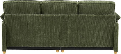 ONBRILL 86.6" Corduroy Couches for Living Room, Comfy 3 Seater Sofa with Pillow-Top Armrest & Dual-Layer Cushions, Mid Century Modern Couch for Bedroom, Apartment, Green