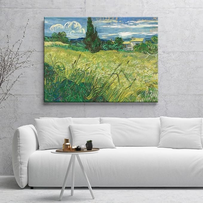 Wieco Art Abstract Large Canvas Prints Wall Art Green Field 1889 by Van Gogh Famous Oil Paintings Reproduction Artwork Stretched Landscape Picture for Home Office Decoration Wall Decor