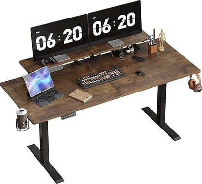 ONBRILL Standing Desk with 2 Adjustable Monitor Shelves, 71 x 24 Inches Electric Stand Up Desk with Memory Controller and Adjustable Height from 28-46 inches for Computer Workstations, Rustic Brown