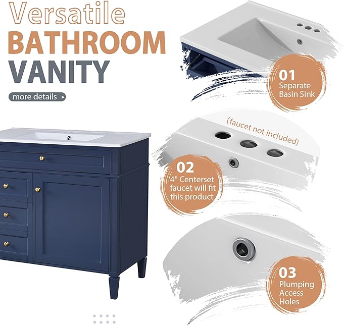 36" Bathroom Vanity with Matching Medicine Cabinet, Modern Sink Storage Cabinet with Drawers, Soft Closing Doors and Shelf, Bathroom Vanities with Sink & Mirror