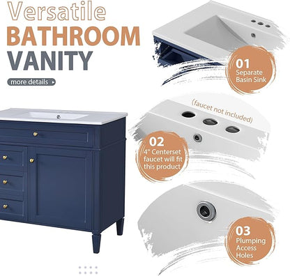 36" Bathroom Vanity with Matching Medicine Cabinet, Modern Sink Storage Cabinet with Drawers, Soft Closing Doors and Shelf, Bathroom Vanities with Sink & Mirror