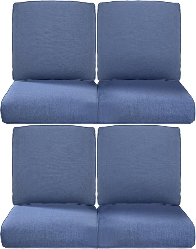 Pop 22x25/22x24 Outdoor Chair Cushions Set of 4 - Heavy Duty High Back Replacement Zippered Cushion for Patio Furniture Dining Rocking Chairs Loveseat L-Shape Sofa - Navy Blue/Classic
