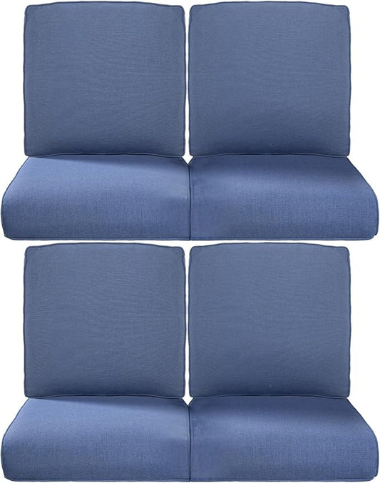 Pop 22x25/22x24 Outdoor Chair Cushions Set of 4 - Heavy Duty High Back Replacement Zippered Cushion for Patio Furniture Dining Rocking Chairs Loveseat L-Shape Sofa - Navy Blue/Classic