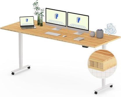 FLEXISPOT E6 MAX Bamboo 78x30 Inch Dual Motor 3-Stage Heavy Duty Standing Desk, 330lbs Weight Capacity, Height Adjustable Desk w/Cable Management & Wheels (Solid Bamboo Desktop + White Frame)