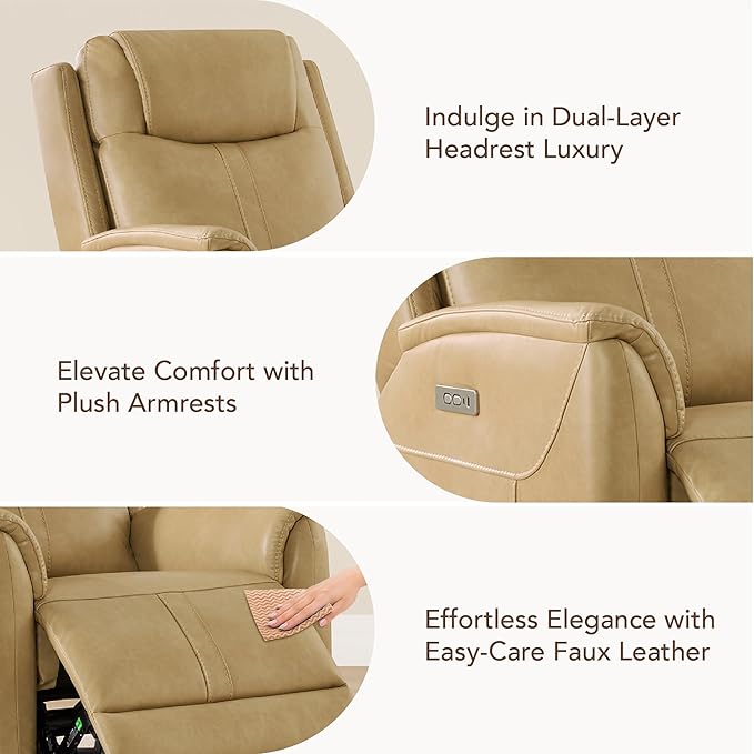 CHITA Super Zero Gravity Power Recliner Chair for Adults, Electric Faux Leather Recliner with USB & Type-C Charging Ports for Living Room, Bedroom & Home Theater Relaxation, Tan