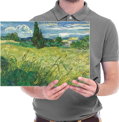 Wieco Art Modern Abstract Giclee Canvas Prints Wall Art Green Field 1889 by Van Gogh Famous Oil Paintings Reproduction Artwork Stretched and Framed Landscape Picture for KitchenDecoration