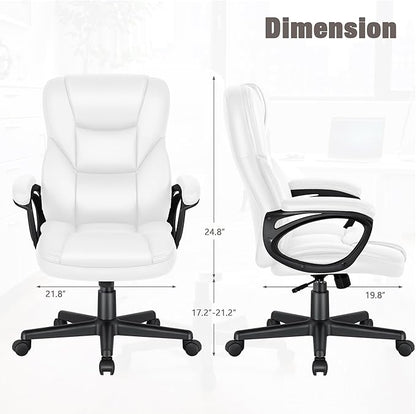 JUMMICO Executive Office Chair High Back Managerial Home Desk Chair, Adjustable Swivel Computer PU Leather Chair with Lumbar Support (White)