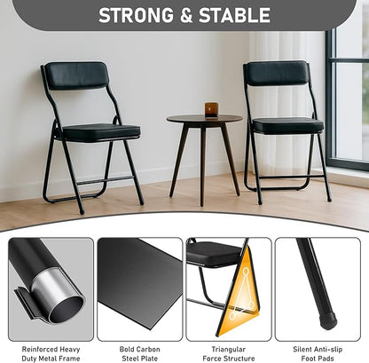 10 Pack Padded Folding Chairs with Cushion, Foldable Dining Chair Set Portable Indoor Outdoor Stackable Folding Chairs with Steel Frame for Home Office Events Wedding Party Black