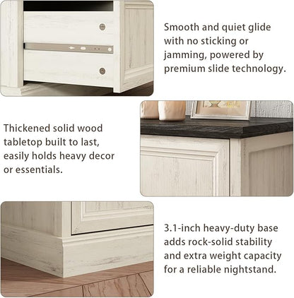 CARPETNAL Farmhouse 5 Drawers Dresser for Bedroom, 44" Tall White Dresser Wood Rustic Chest of Drawers with Wide Metal Handle,Natural Texture,Drawer Organizer for Bedroom,Living Room,Hallway