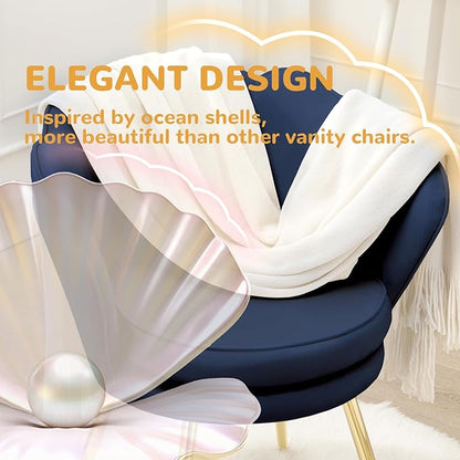 Accent Chairs Set of 2, Velvet Vanity Chair with Back, Mid-Century Modern Small Accent Chair for Living Room, Golden Metal Legs Upholstered Makeup Chair, Bedroom Armchair, Dark Blue