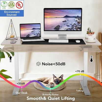 farexon Electric Standing Desk Adjustable Height, 70.8 x 27.5 Inch Sit Stand up Desk with Large Mouse Pad, Double Metal Hook,4 Wheels,4 Memory Preset Heights Home Office Computer Desk,Oak Grey