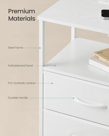 SONGMICS BELLAH Collection - Nightstand with Charging Station and App-Controlled Adjustable LED Lights, Bed Side Table, 4 Drawer and 1 Open Shelf, Bedroom, Cloud White and Snow White ULGS304WH01S