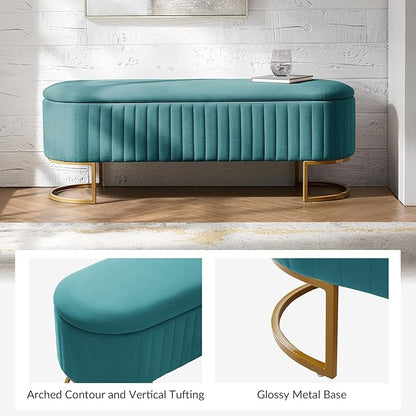 EcoHarbor Living 50.5" Storage Bench Hallway Ottoman,Upholstered End of Bed Bench Velvet with Gold Legs,Flipping Lid Entryway Footrest