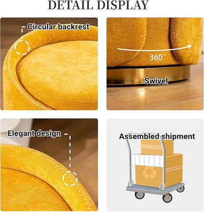 Swivel Vanity Stool with Gold Base Comfy Vanity Chair Modern Round Stool for Makeup Vanity Ottoman Foot Rest for Bedroom livingroom (Yellow)