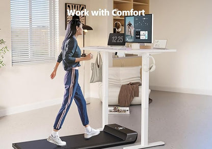 YDN Electric Standing Desk Adjustable Height, 48 x 24 Inches Stand up Desk with Cable Management, Home Office Desks with Splice Board & White Frame, White Top
