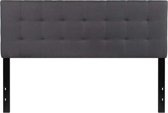 EMMA + OLIVER Quilted Tufted Queen Size Headboard in Dark Gray Fabric