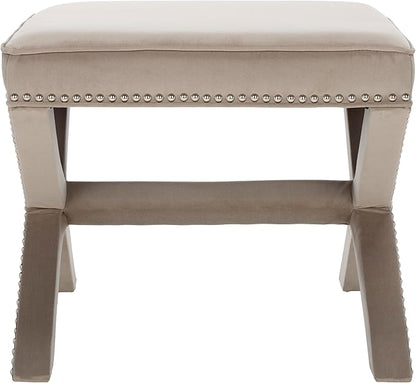 SAFAVIEH Home Collection Palmer Mushroom Taupe with Silver Nailhead Trim X-Bench Ottoman Foot Stool, Fully Assembled (MCR4589V)