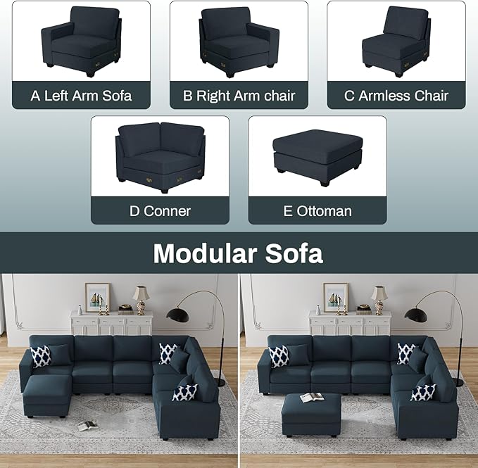 Legend Vansen Modular Sectional Sofa U Shaped Couch with Ottoman Modern Reversible Corner Sectional Couch for Living Room (Charcoal, U Shaped Sofa-2)