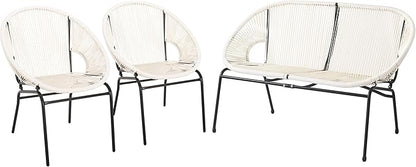Christopher Knight Home Dessa 3 Piece Patio Furniture Set, Patio Wicker Accent Chair Set of 2 and Loveseat, Metal Frame 4 Seater Outdoor Papasan Lounge Chair Set, PE Rattan Outdoor Bistro Set, White