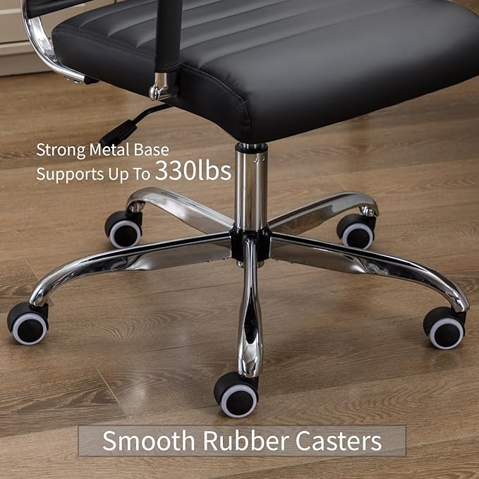 Office Desk Chair Leather, Conference Room Chairs with Wheels, Executive Modern Ergonomic Ribbed Computer Chair