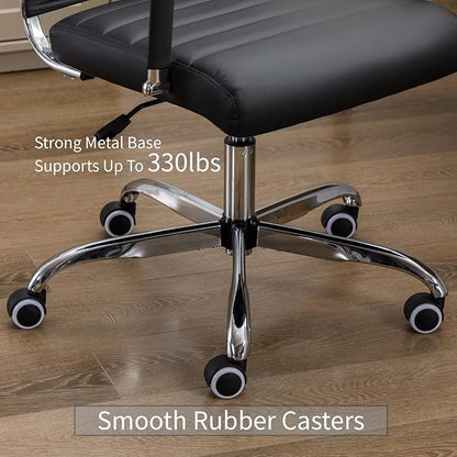 Office Desk Chair Leather, Conference Room Chairs with Wheels, Executive Modern Ergonomic Ribbed Computer Chair