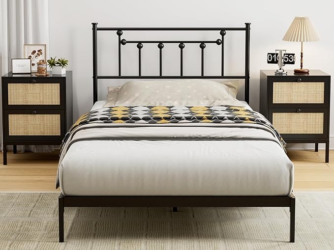 Metal Twin Size Headboard - Adjustable Height - Victorian Farmhouse Style, Steel Twin/Twin XL Headboard Only for Bedroom, Easy Assembly, Black