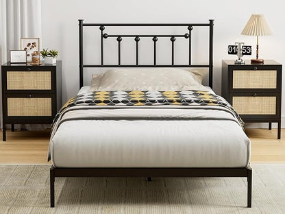 Metal Twin Size Headboard - Adjustable Height - Victorian Farmhouse Style, Steel Twin/Twin XL Headboard Only for Bedroom, Easy Assembly, Black
